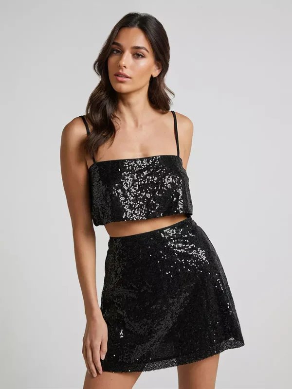 Elegant Sequin Set Crop Top And Mini Skirt Sleeveless Two-Piece - Image 10