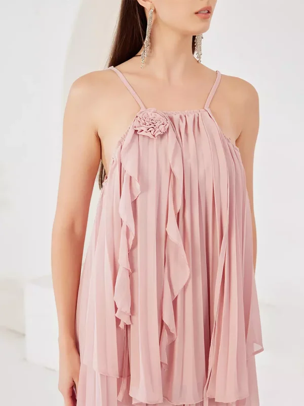 Elegant Slip Top And Flowy Skirt Ruffle Set With Flower Two Piece - Image 4