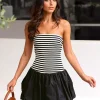 Elegant Striped Backless Strapless Sleeveless Mini Dress - Image 2