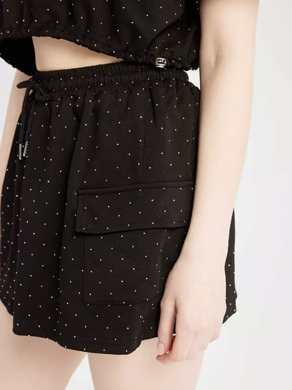 Elegant Studded Polyester Crop Top And Mini Skirt Two Piece Set - Image 5