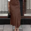 Elegant Suede Solid Color Daily Casual A-Line Maxi Skirt - Image 4
