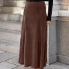 Elegant Suede Solid Color Daily Casual A-Line Maxi Skirt - Image 3