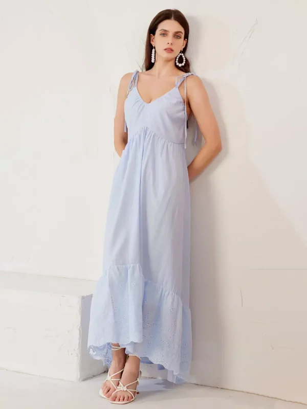 Elegant V-neck High Waist Open Shoulder Maxi Slip Dress