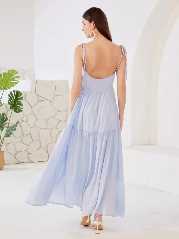 Elegant V-neck High Waist Open Shoulder Maxi Slip Dress - Image 3