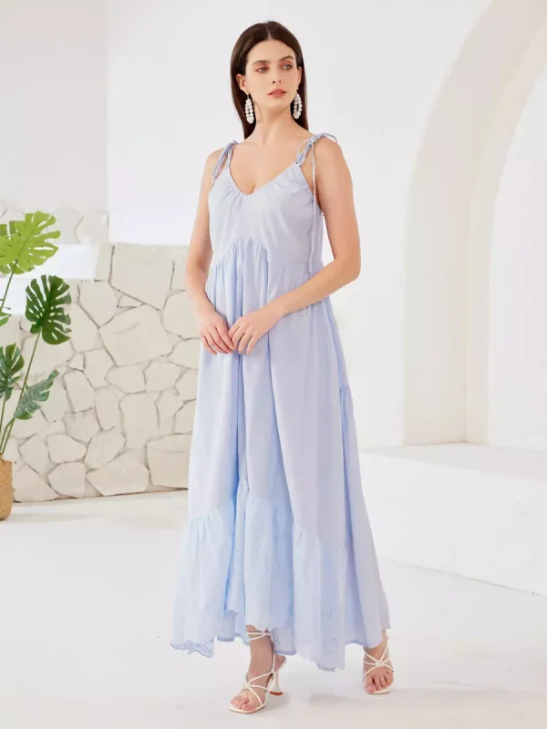 Elegant V-neck High Waist Open Shoulder Maxi Slip Dress - Image 2