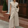 Elegant V-neck Polyester Vest And Wide Sleeveless Two-Piece Suit