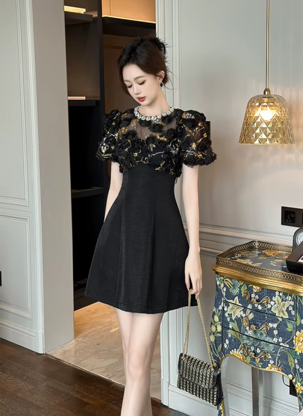 Fashion Elegant Luxury Floral Sexy Sheer O-Neck A-Line Short Gown Evening Dress - Image 7