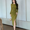 Fashion Mesh Elegant Sequin O-Neck Folds Party Prom Robe Long Dress - Image 8