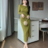 Fashion Mesh Elegant Sequin O-Neck Folds Party Prom Robe Long Dress - Image 4