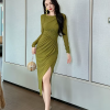 Fashion Mesh Elegant Sequin O-Neck Folds Party Prom Robe Long Dress - Image 3