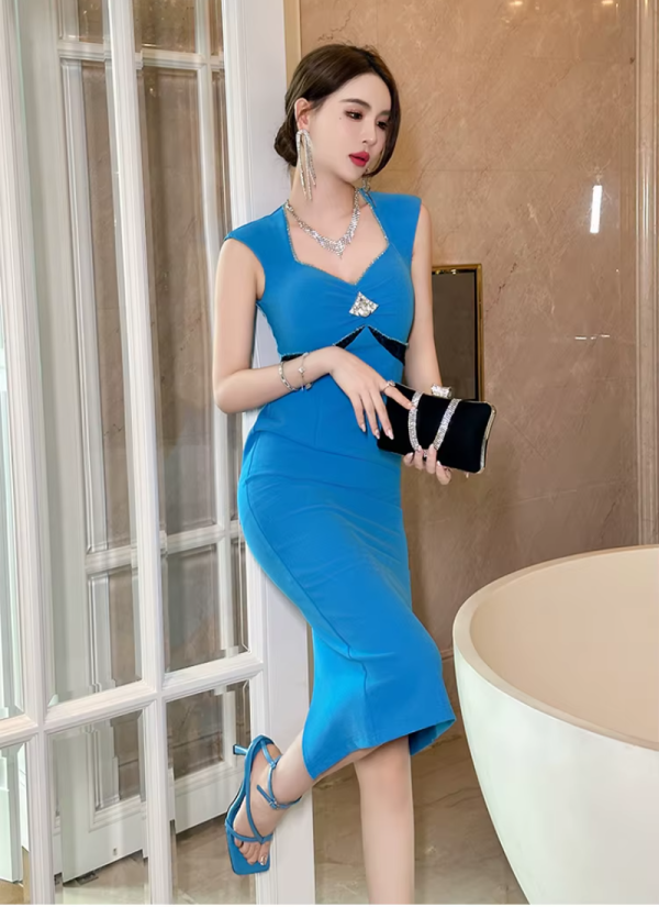 Formal Occasion Elegant Pretty Sleeveless Slim Midi Party Robe Long Pencil Dress - Image 7