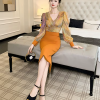 Formal Style Occasion Elegant Office V-Neck High Waist Slim Midi Pencil Dress - Image 2
