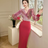 Formal Style Occasion Elegant Office V-Neck High Waist Slim Midi Pencil Dress - Image 16
