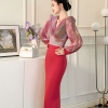 Formal Style Occasion Elegant Office V-Neck High Waist Slim Midi Pencil Dress - Image 13