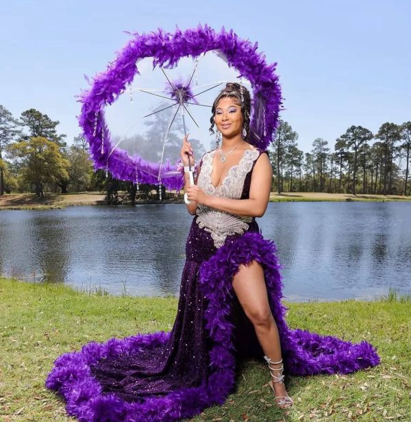 Luxury Sparkly Sequins Feathers Bead Mermaid Long Wedding Party Dress