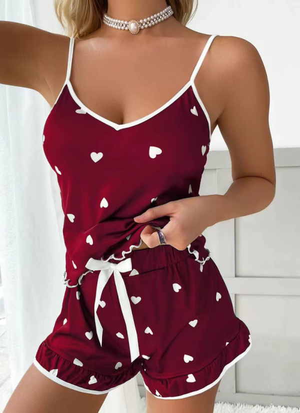 Suspenders Soft Casual Cute Printed Large Size Vest Shorts Pajama Set - Image 3