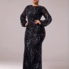 Casual Church Lantern Sleeves Round Neck Sequin Mermaid Formal Dresses - Image 8