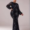 Casual Church Lantern Sleeves Round Neck Sequin Mermaid Formal Dresses - Image 9