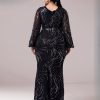 Casual Church Lantern Sleeves Round Neck Sequin Mermaid Formal Dresses - Image 11