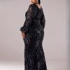 Casual Church Lantern Sleeves Round Neck Sequin Mermaid Formal Dresses - Image 12