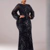 Casual Church Lantern Sleeves Round Neck Sequin Mermaid Formal Dresses - Image 10