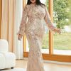 Casual Church Lantern Sleeves Round Neck Sequin Mermaid Formal Dresses - Image 2