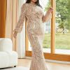Casual Church Lantern Sleeves Round Neck Sequin Mermaid Formal Dresses