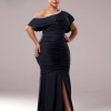 Elegant Plus Size One Shoulder Ruched Split High Quality Graduation Dress
