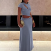 Classic Solid Chic Waistless Hollow Short Sleeve O-neck Simple Long Maxi Dress - Image 2