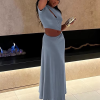 Classic Solid Chic Waistless Hollow Short Sleeve O-neck Simple Long Maxi Dress - Image 4