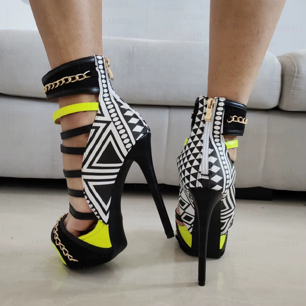 Elegant Open Toe Cross Straps Party Stiletto Pumps High Heels - Image 4