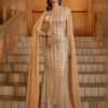 Luxury Round Neck Extend Sleeves Church Sequin Cocktail Evening MaxiDress