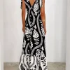 Bohemian Printed Ruffles Lace Up V-Neck Tie Shoulder Straps Maxi Dress - Image 3