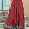 Bohemian Ruffles Plaid Printed Long High Waist Loose Skirt - Image 8