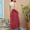 Bohemian Ruffles Plaid Printed Long High Waist Loose Skirt - Image 4