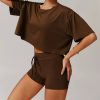 Knitted Short Sleeve Smock Loose Outdoor Yoga T-shirt - Image 8