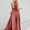 Casual Lace up Sleeveless V Neck Knotted Slit Prom Maxi Dresses - Image 2