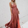 Casual Lace up Sleeveless V Neck Knotted Slit Prom Maxi Dresses - Image 3