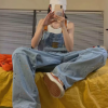 Casual Large Loose and Slim Retro One Piece Pants Embroidered Denim Strap Jumpsuits - Image 5
