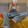 Casual Large Loose and Slim Retro One Piece Pants Embroidered Denim Strap Jumpsuits - Image 6