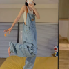 Casual Large Loose and Slim Retro One Piece Pants Embroidered Denim Strap Jumpsuits - Image 7