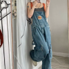 Casual Large Loose and Slim Retro One Piece Pants Embroidered Denim Strap Jumpsuits - Image 2