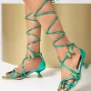 Casual Open Toe Lace Up Solid Color Kitten Heel Sandals - Image 10