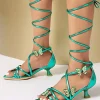 Casual Open Toe Lace Up Solid Color Kitten Heel Sandals - Image 11