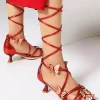 Casual Open Toe Lace Up Solid Color Kitten Heel Sandals - Image 5