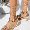 Casual Open Toe Lace Up Solid Color Kitten Heel Sandals - Image 6