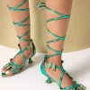 Casual Open Toe Lace Up Solid Color Kitten Heel Sandals - Image 9
