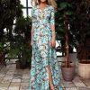 Casual Printed Half Sleeves Split Floor Length Wrap Maxi Dress