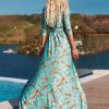 Casual Printed Half Sleeves Split Floor Length Wrap Maxi Dress - Image 4