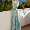 Casual Printed Half Sleeves Split Floor Length Wrap Maxi Dress - Image 2